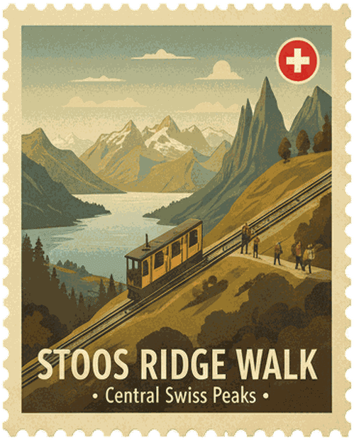 Stoos Ridge Walk vintage travel stamp