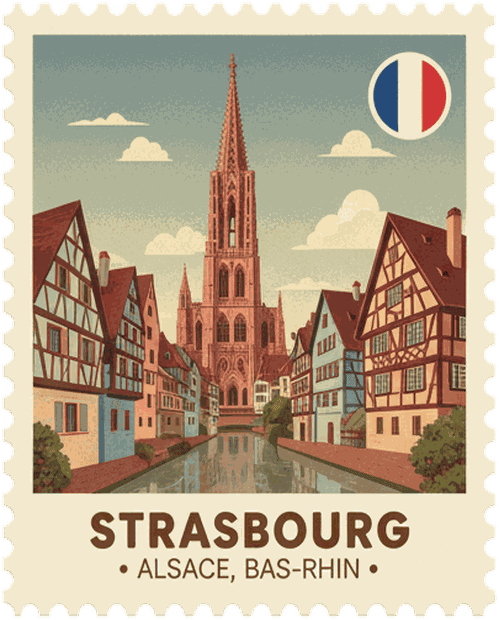 Strasbourg vintage travel stamp