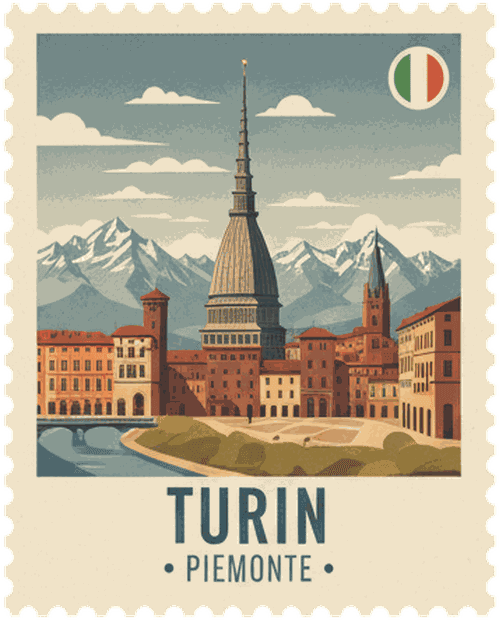 Turin vintage travel stamp