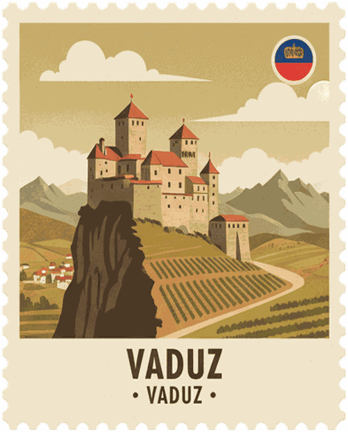 Vaduz vintage travel stamp
