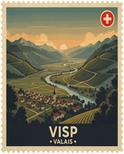 Visp vintage travel stamp
