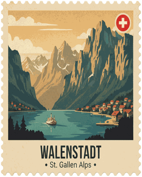Walenstadt vintage travel stamp