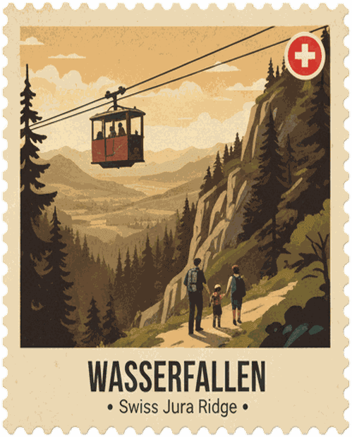 Wasserfallen vintage travel stamp