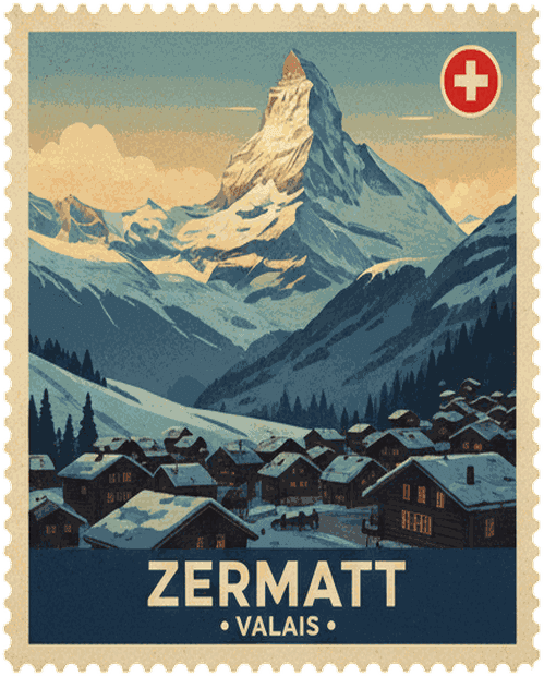 Zermatt vintage travel stamp