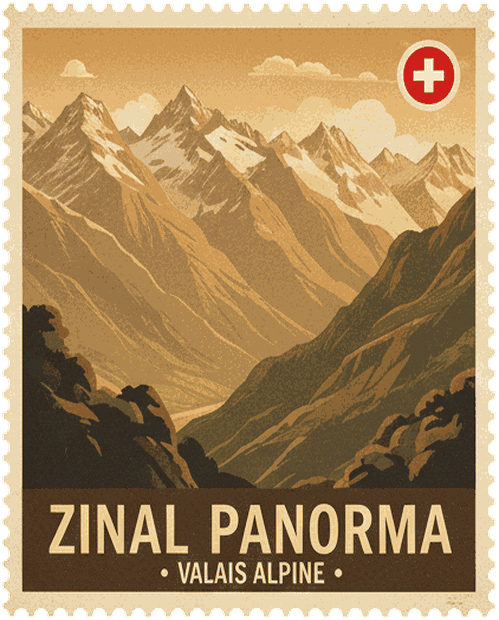 Zinal Panorama vintage travel stamp