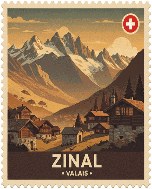 Zinal vintage travel stamp